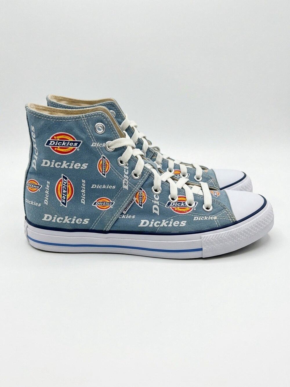 Vintage Dickies Logo Motif Shoes Blue AOP High Top Canvas Sneakers Size 12 Y2K